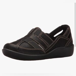 Clarks women’s Sillian Stork Fisherman Sandals black size 7 in EUC